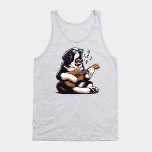 Saint Bernard Dog Playing Guitar Singing Funny Tank Top